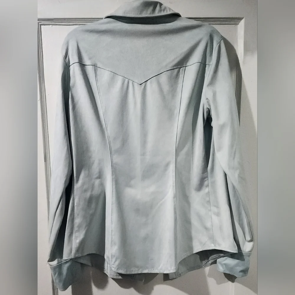 Guess Y2K Blue Faux Suede Snap Button Shirt Women size L - Picture 3 of 8